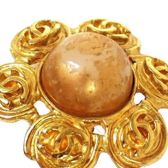 CHANEL CC Logo Round Button Earrings 94P Clip-On Imitation Pearl Gold - Picture 2 of 8